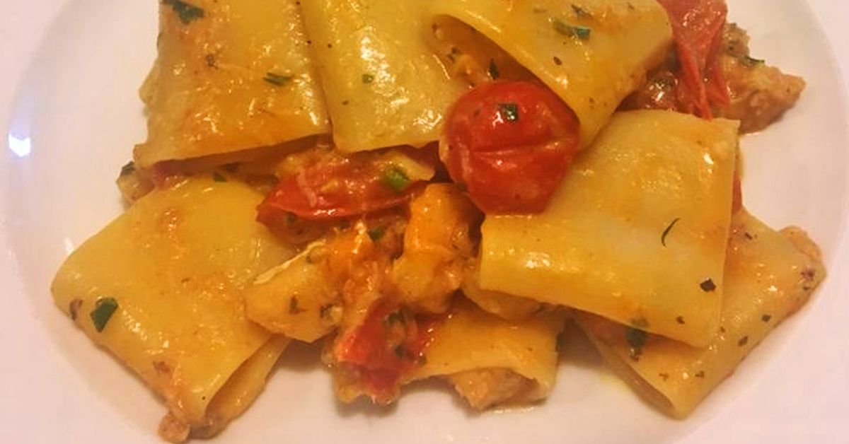 Paccheri Baccala, pomodorini e Brandy